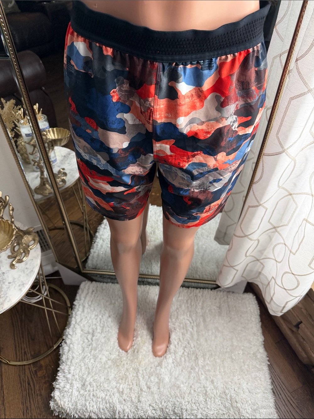 Fabletics Men's Camo-Pattern Athletic Shorts in Red, Blue, Black